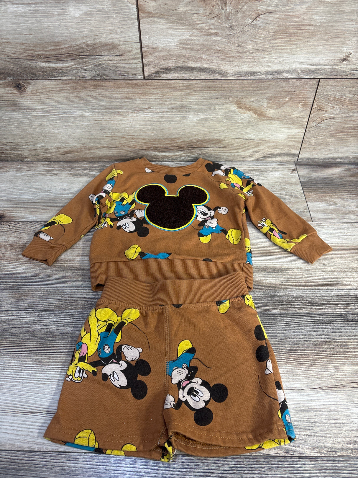 Disney Junior 2pc Mickey Mouse Sweatshirt & Shorts Set Brown sz 12m