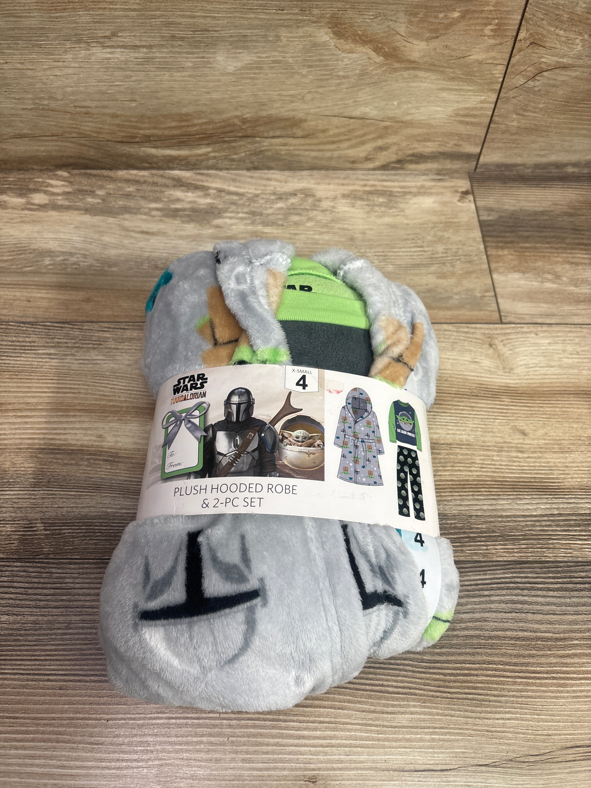NEW Star Wars The Mandalorian 3pc Plush Hooded Robe & Pajama Set Grey sz 4T