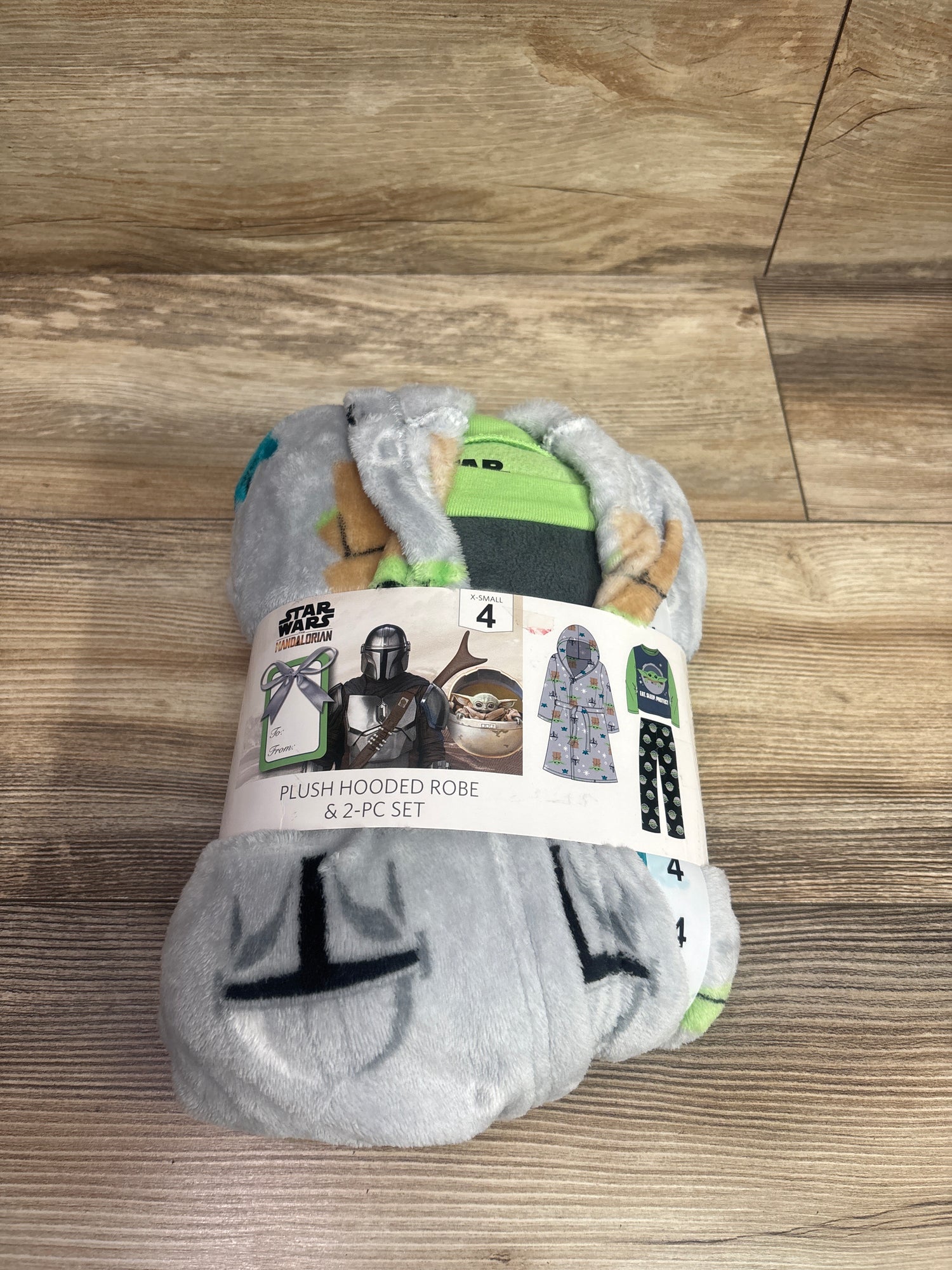 NEW Star Wars The Mandalorian 3pc Plush Hooded Robe & Pajama Set Grey sz 4T