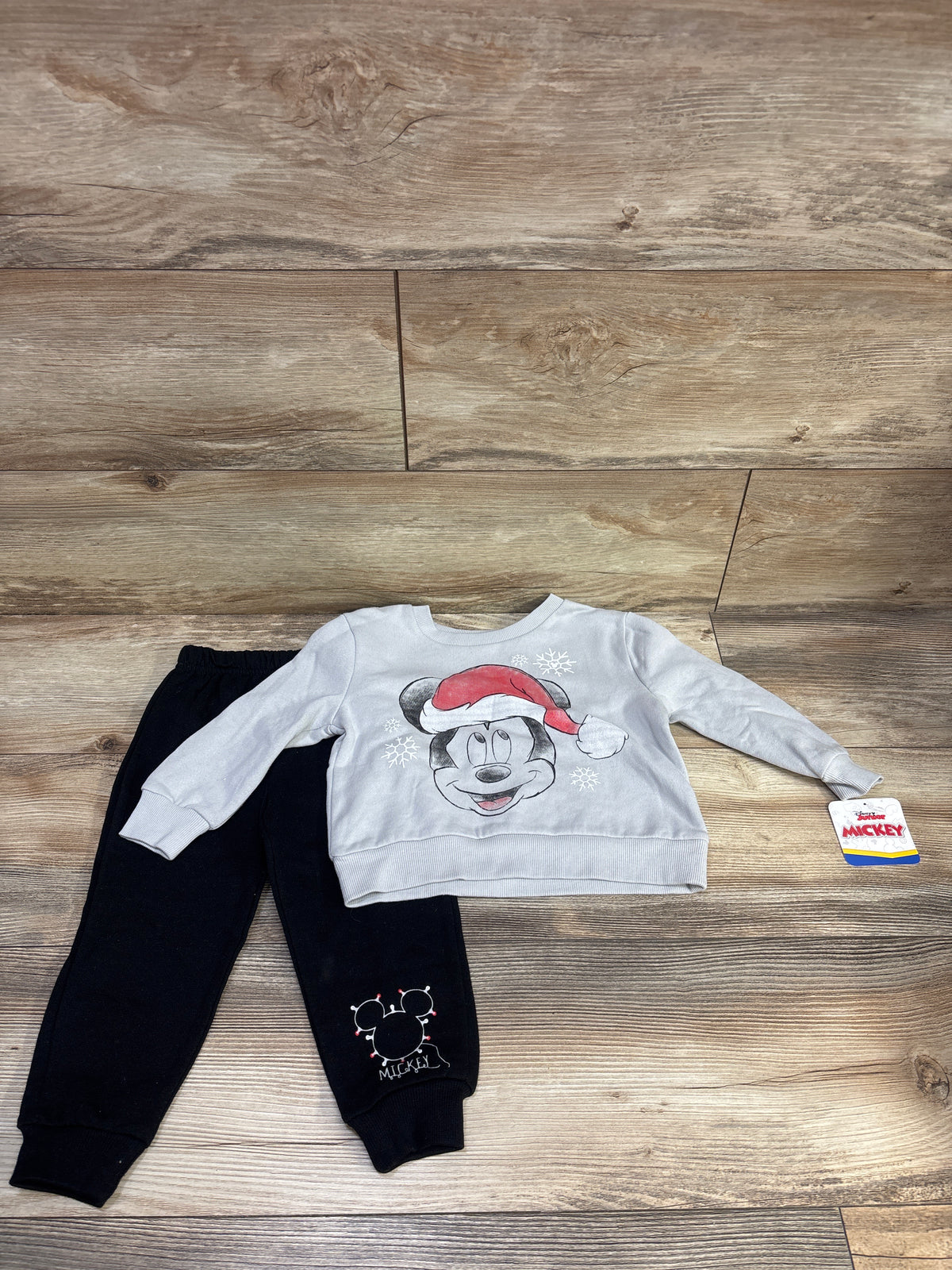 NEW Disney Junior Mickey Mouse 2pc Christmas Sweatshirt & Pants Set Grey sz 2T