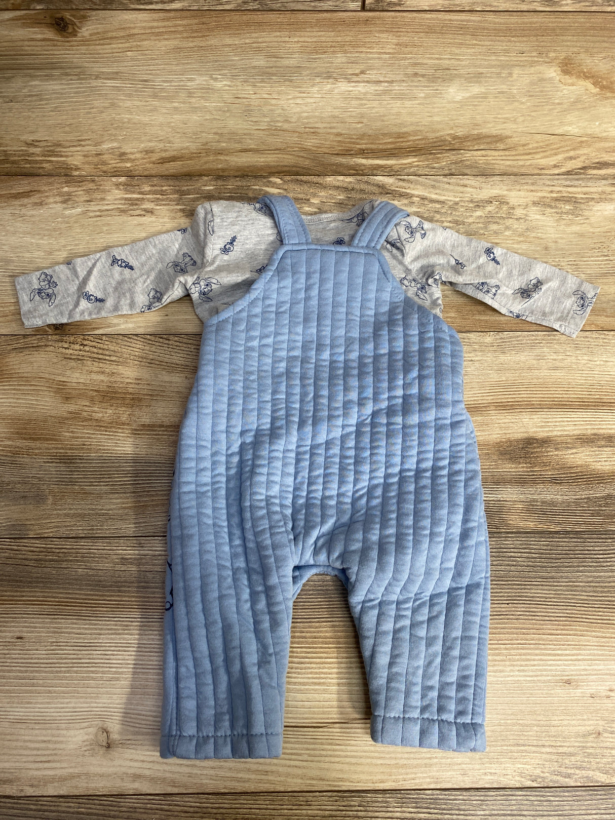Disney Baby 2pc Ribbed Stitch Overalls & Shirt Grey sz 3-6m
