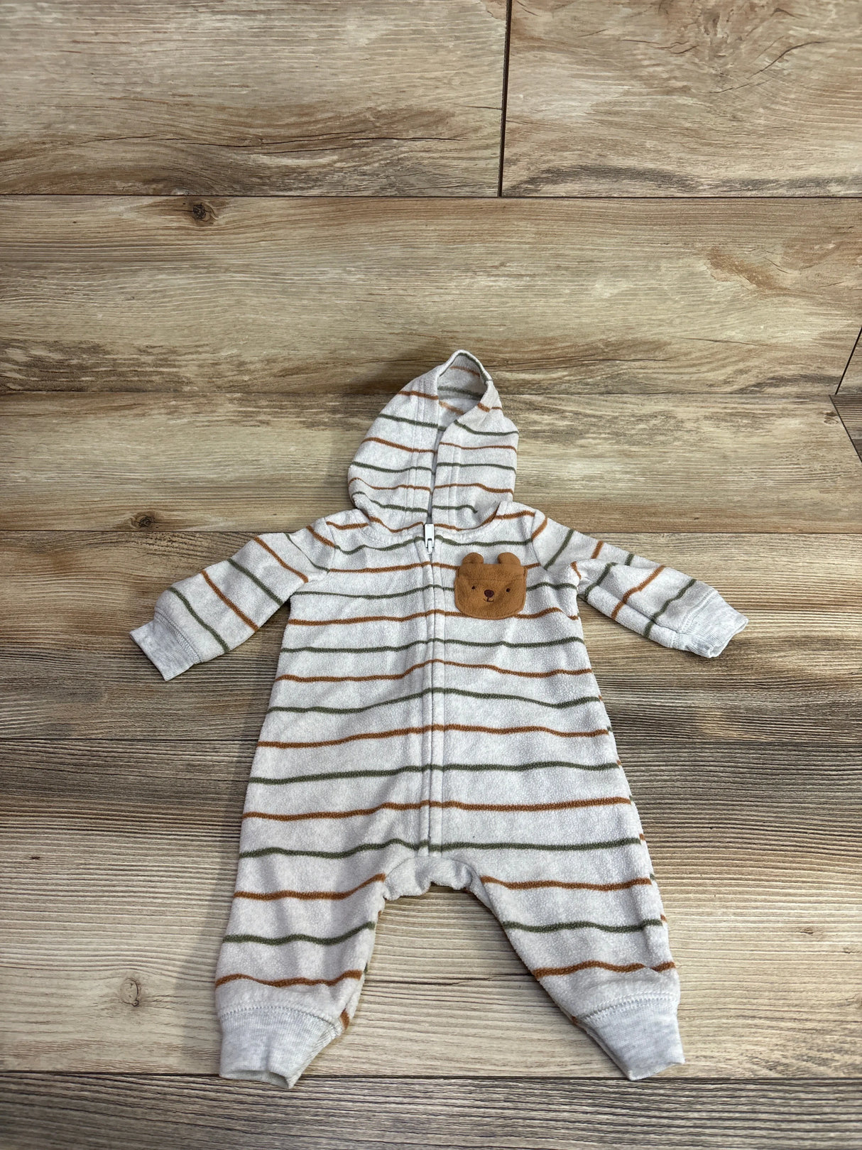 Just One You Striped Bear Hooded Coverall Grey sz Newborn
