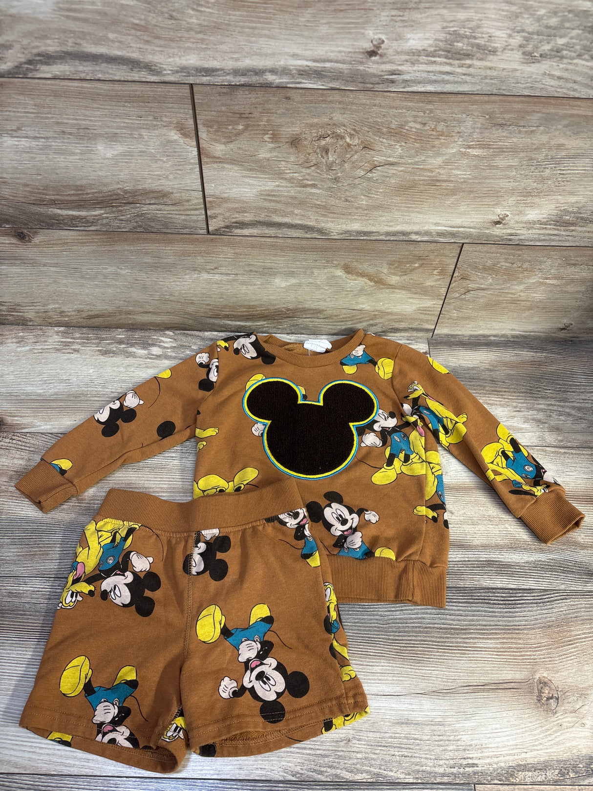 Disney Junior 2pc Mickey Mouse Sweatshirt & Shorts Set Brown sz 3T