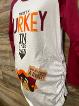 Maternity There Is A Turkey In The Oven Shirt Burgundy sz Medium
