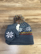 NEW Toby & Me 2pc Pom Pom Beanie & Mittens Set Blue sz 6-12m