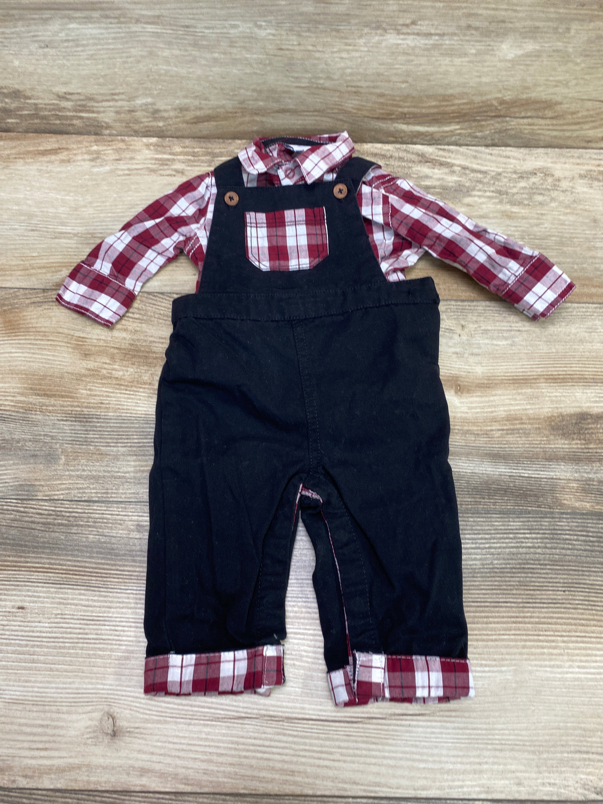 Tommy Bahama 2pc Plaid Bodysuit & Overalls Red/Black sz 0-3m