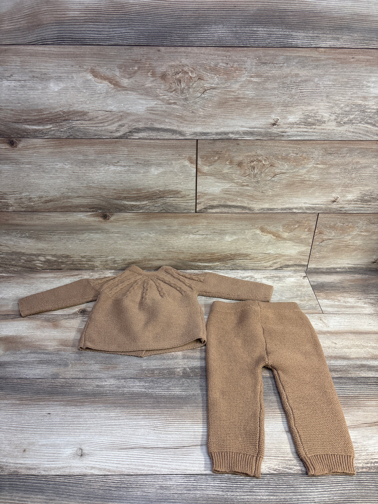Arlo & Kai 2pc Knit Button-Up Cardigan & Pants Set Brown sz 12m