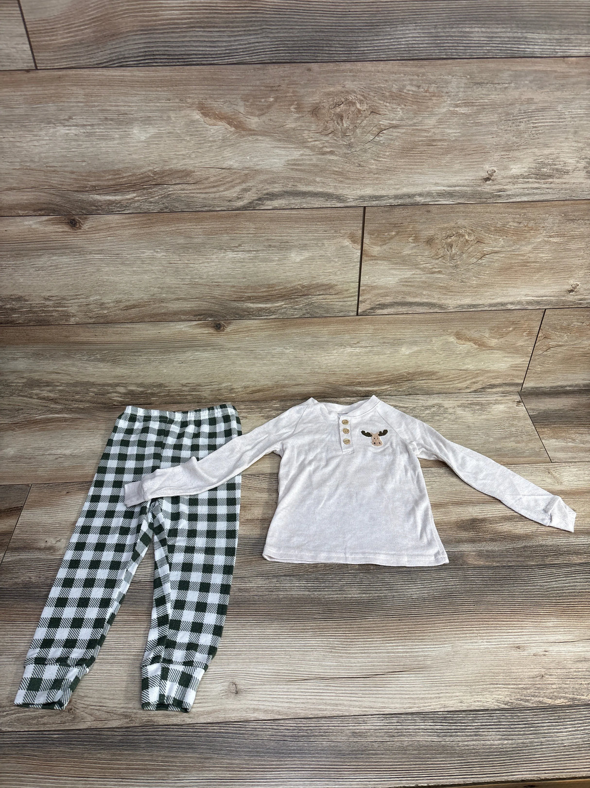 Bear Paw 2pc Moose Henley Shirt & Plaid Bottoms Set Taupe sz 3T