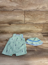 Little Me 2pc Golf Seersucker Romper & Hat Set Green sz 6m