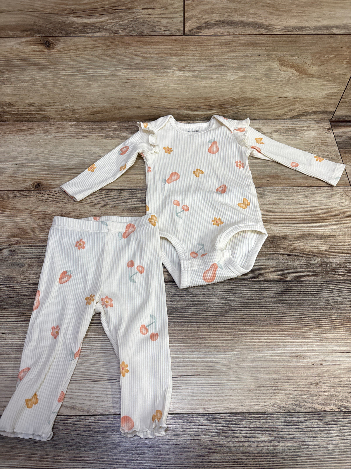 Pekkle 2pc Ribbed Bodysuit & Pants Set Ivory sz 6m