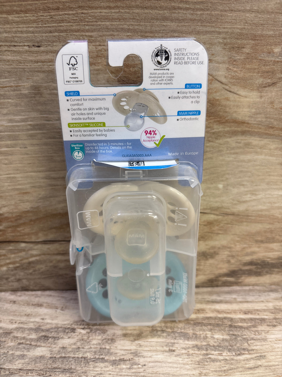 NEW MAM Original 2pk Pacifiers, Teal/Cream 16m+