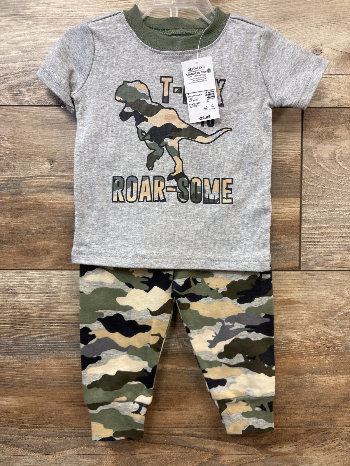 NEW Children's Place 2pc T-Rex Pajama Set Grey sz 0/3m