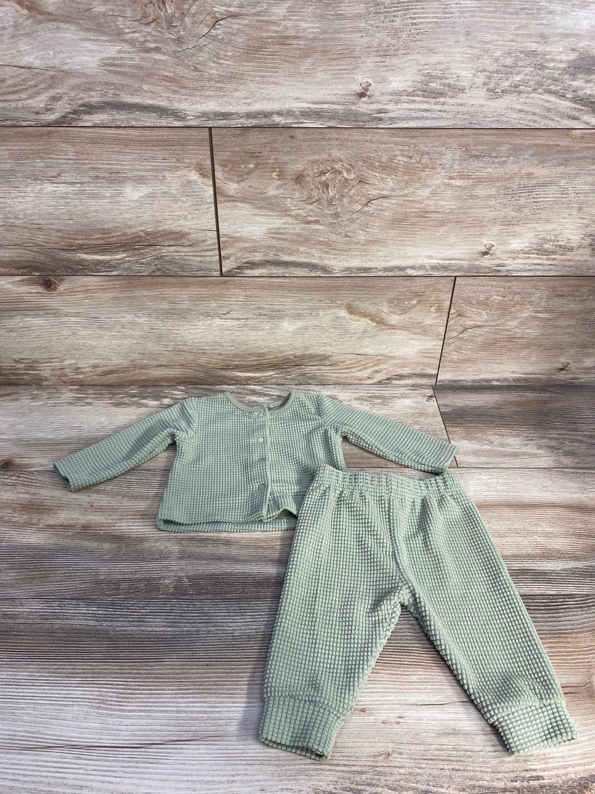 Rabbit Moon 2pc Textures Shirt & Pants Set Green sz 0-3m