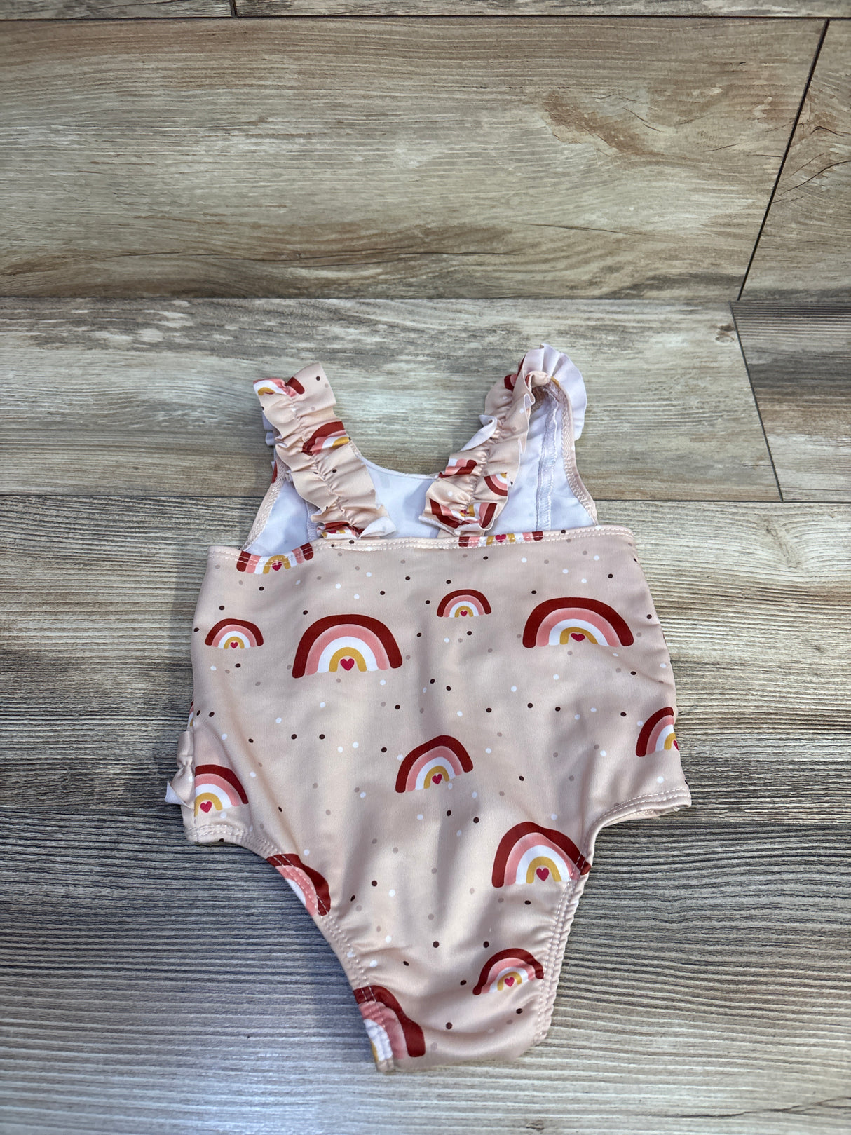 Rainbow Print 1pc Ruffled Swimsuit Beige sz 12m