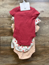 Petit Lem's Mini Threads 3-pack baby bodysuit set including red ribbed and cherry print styles