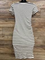 Heart & Hips Striped Ruched Bodycon Maternity Dress White sz Large