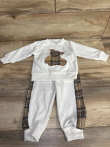 2pc Plaid Teddy Bear sweatshirt & Joggers Set White sz 12-18m