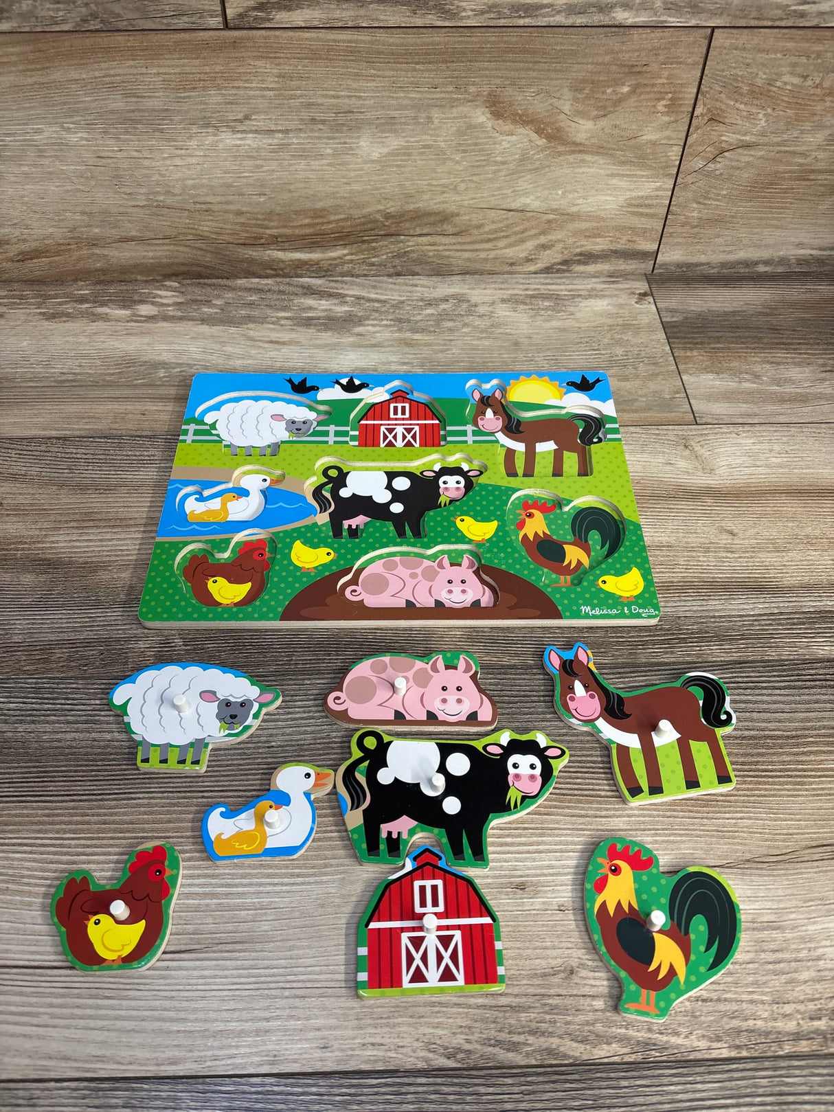 Melissa & Doug Wooden Peg Puzzle - Farm 8pc