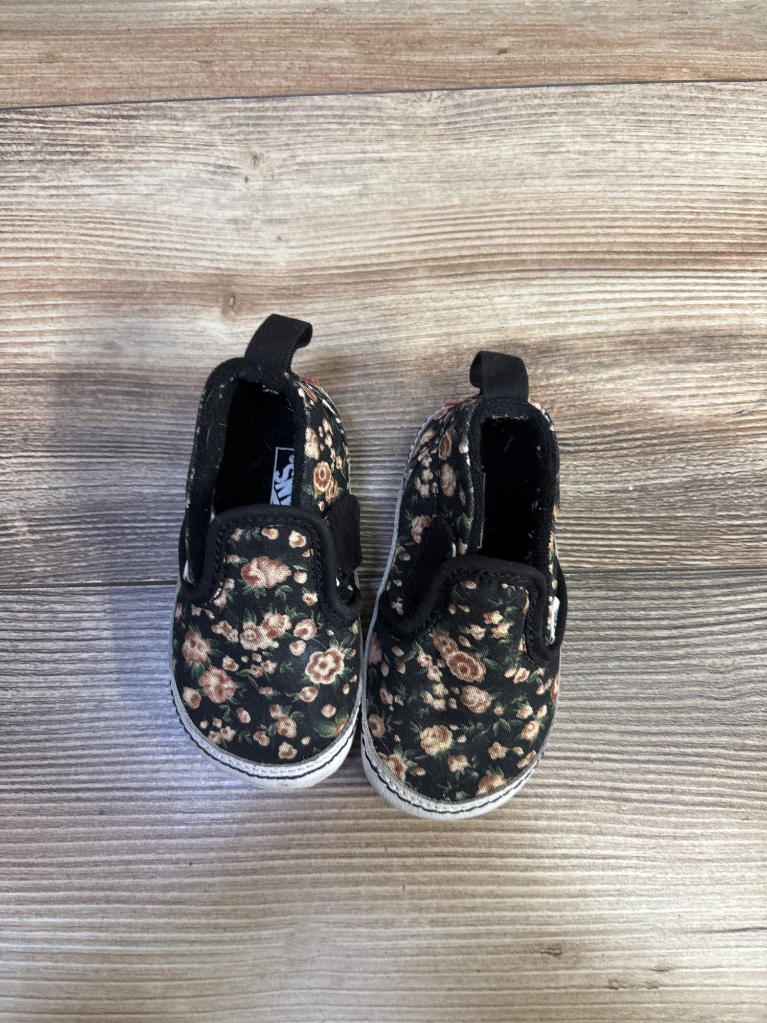 Vans Slip On V Crib Shoes Floral Black sz 4c