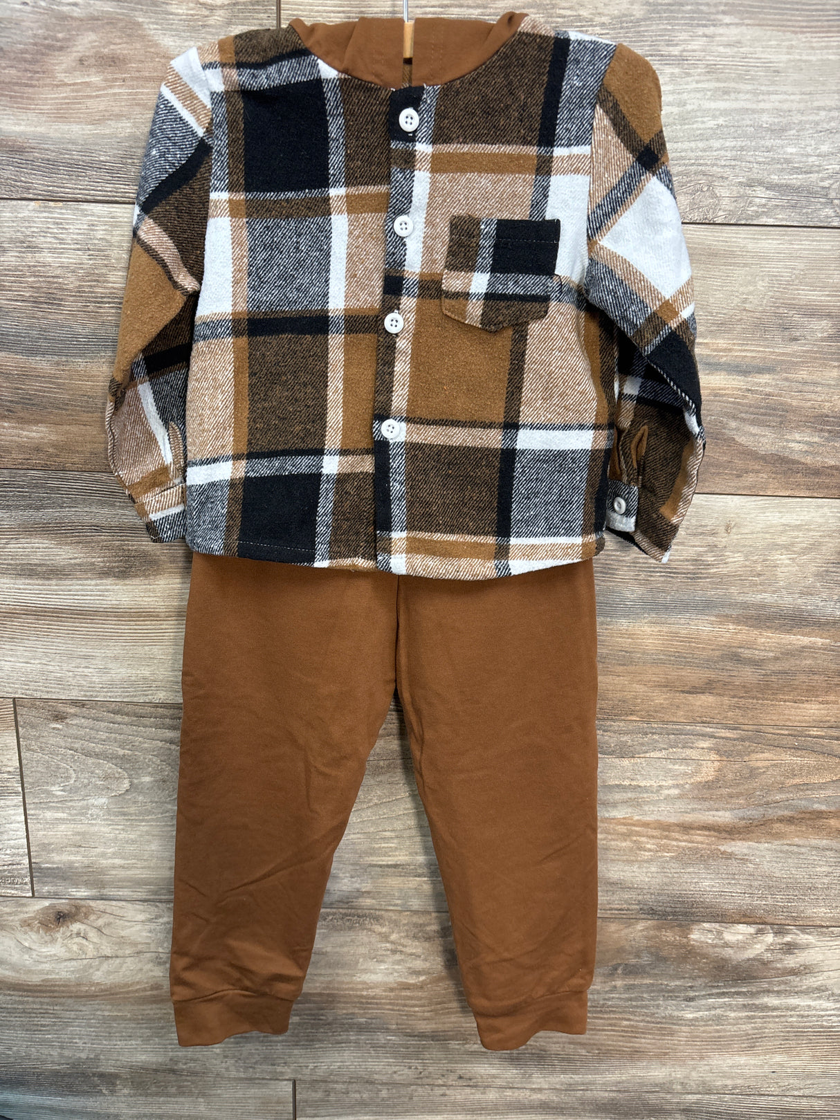 2pc Hooded Flannel & Jogger Set Brown sz 3-4T