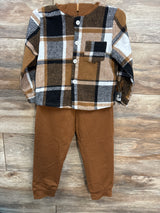 2pc Hooded Flannel & Jogger Set Brown sz 3-4T