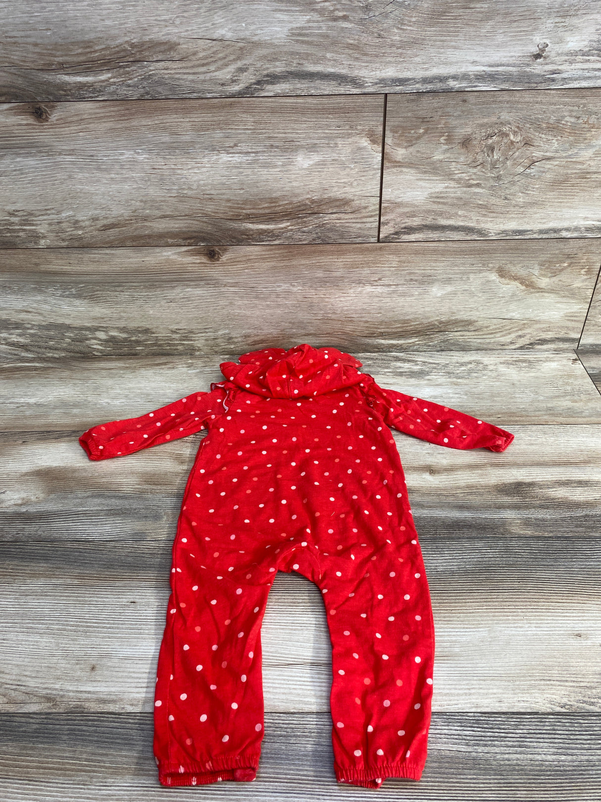 Disney Baby Minnie Mouse Polka Dot Hooded Coverall Red sz 12m