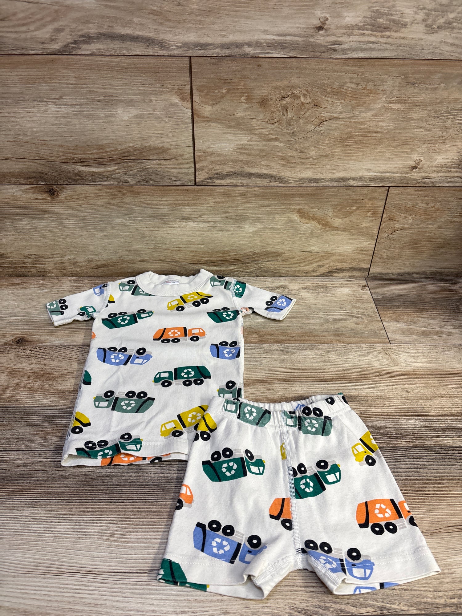 Hanna Andersson 2pc Recycled Truck Short Johns Pajama Set Ivory sz 4T