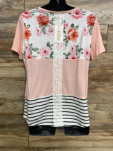 NEW Floral Striped Nursing Shirt Pink/White sz XXL