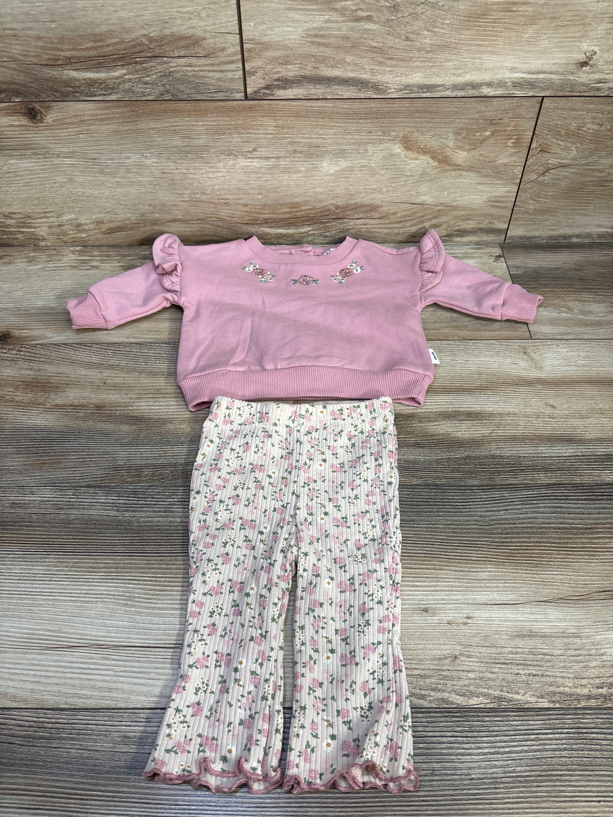 Kensie Baby 2pc Embroidered Sweatshirt & Ribbed Flare Leggings Set Pink sz 0/3m