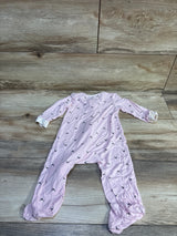 Top view of Disney Baby Minnie Mouse bamboo sleeper showcasing pink fabric, long sleeves, footed legs, and character print