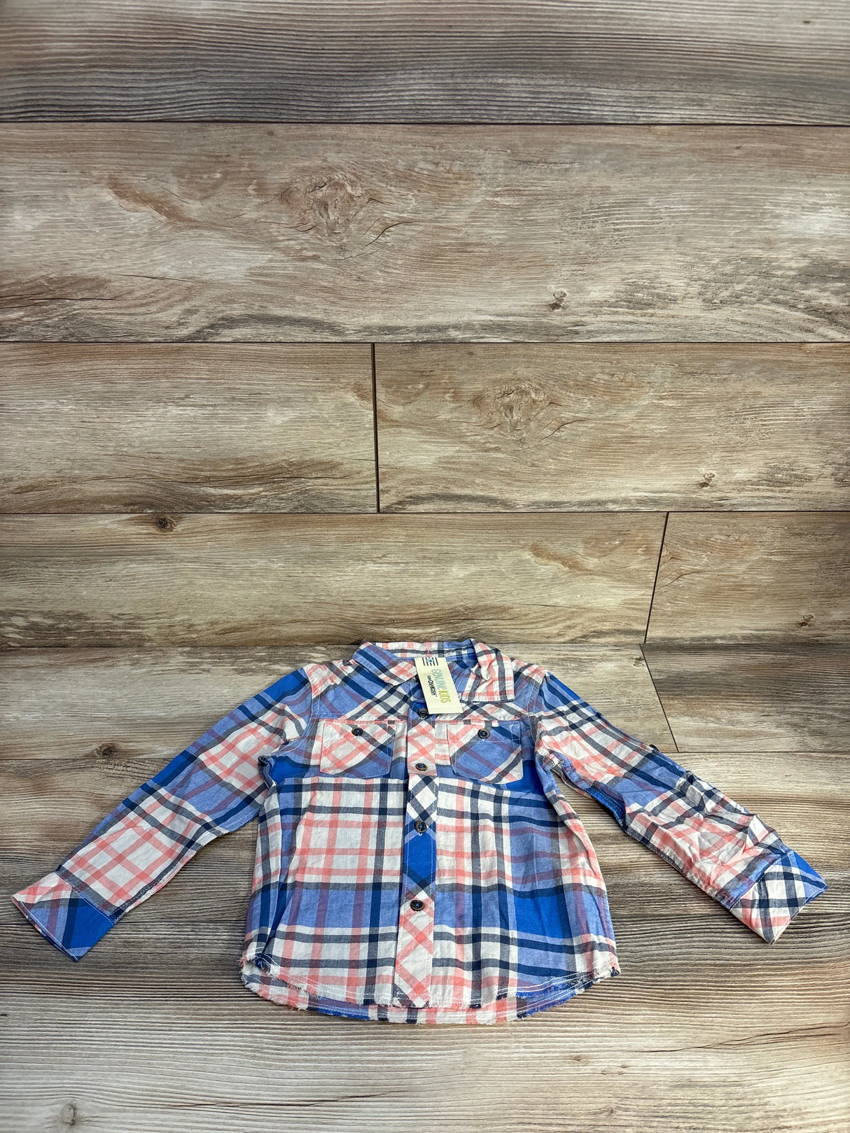NEW OshKosh Plaid Button Up Shirt Blue sz 4T