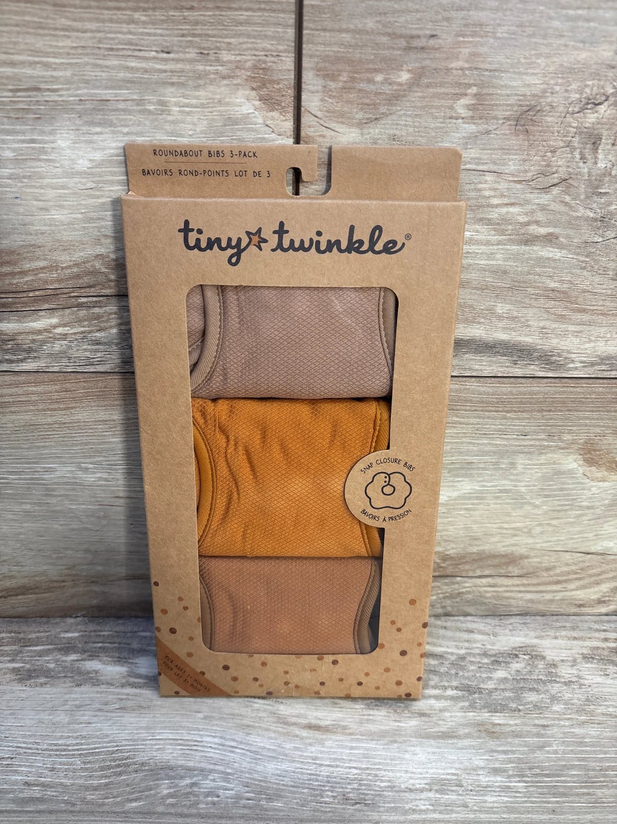 NEW Tiny Twinkle Roundabout Baby Drool Bibs Brown 3pk