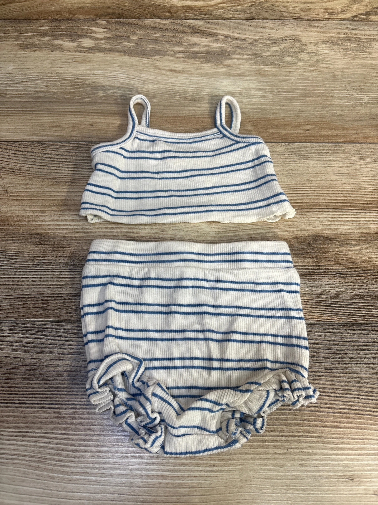 Tullabee 2Pc Stripe Rib Knit Camisole & Bloomer Set Blue sz 3-6m