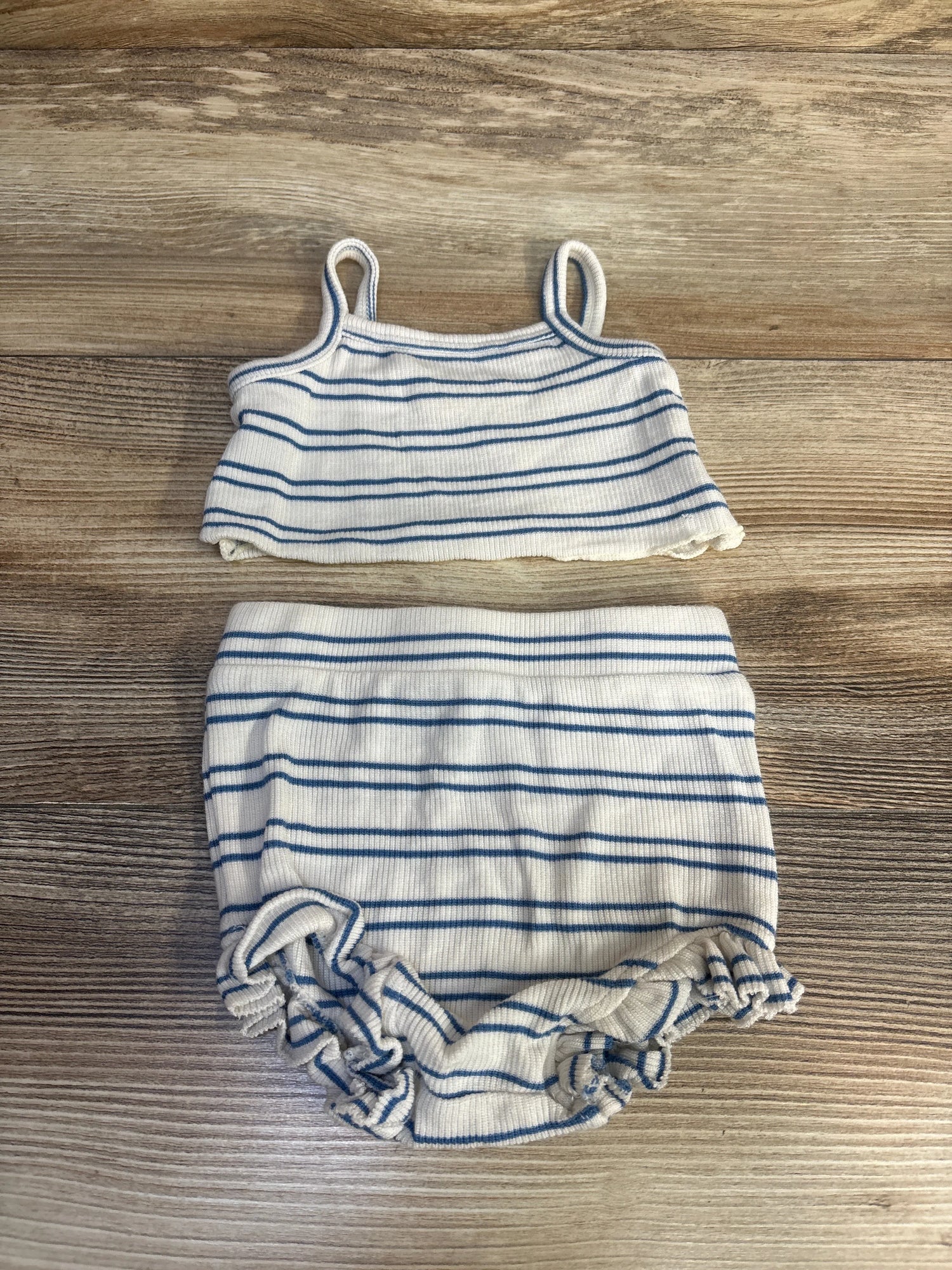 Tullabee 2Pc Stripe Rib Knit Camisole & Bloomer Set Blue sz 3-6m