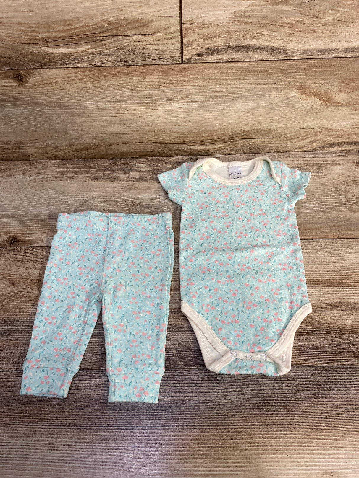 The Peanutshell 2pc Floral Bodysuit & Pants Mint sz 0-3m
