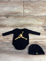 Jordan Long Sleeve Bodysuit and Hat 2pc Set Black sz 6m