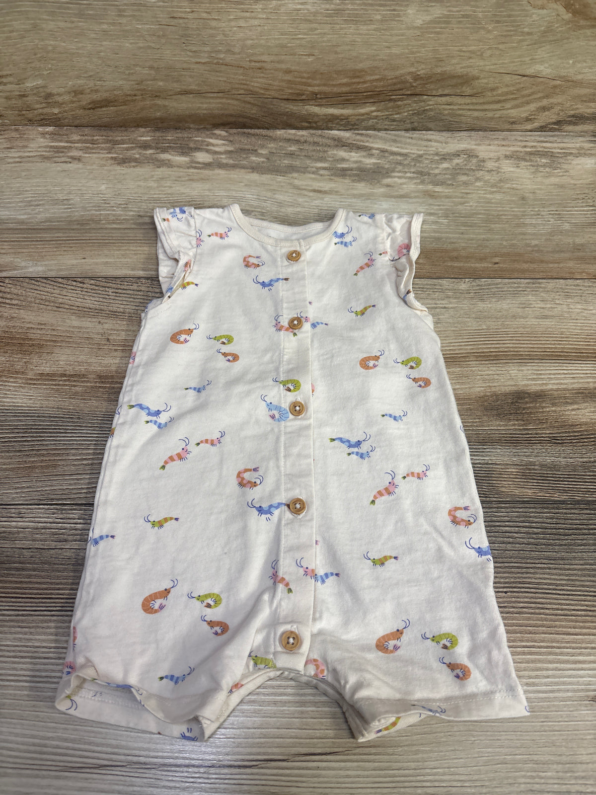 Bout'Chou Shrimp Print Shortie Romper Beige sz 6m