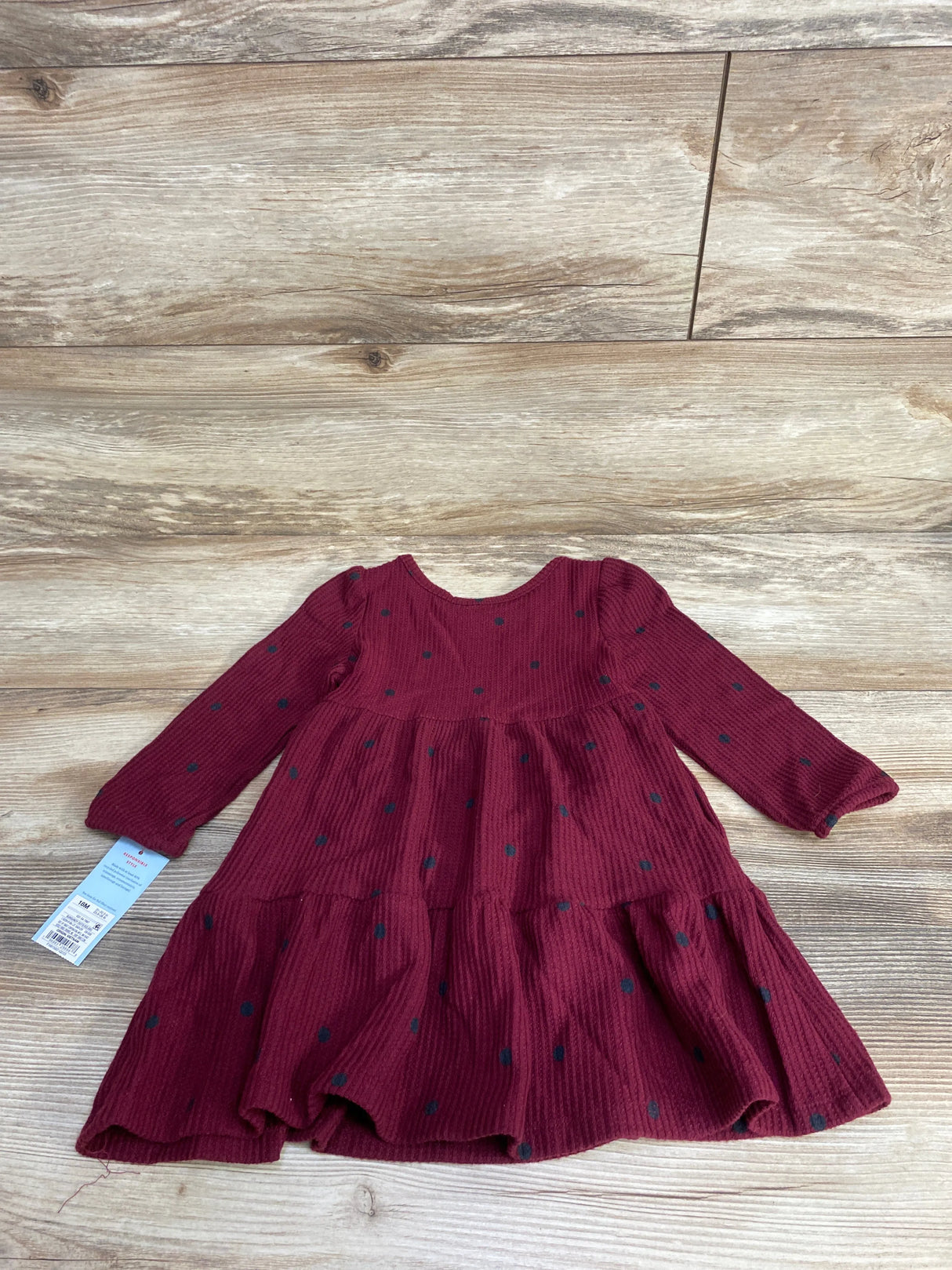 NEW Cat & Jack 2pc Polka Dot Waffle Knit Dress & Bloomers Set Burgundy sz 18m