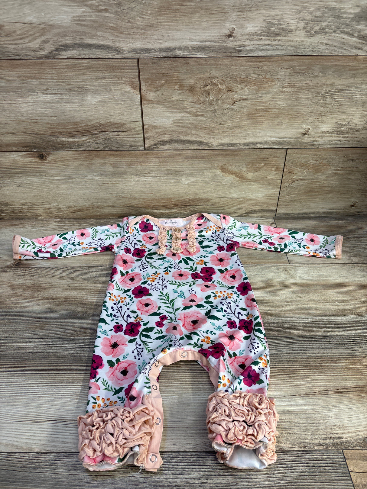 Marie Nicole Floral Ruffle Coverall White sz 9/12m