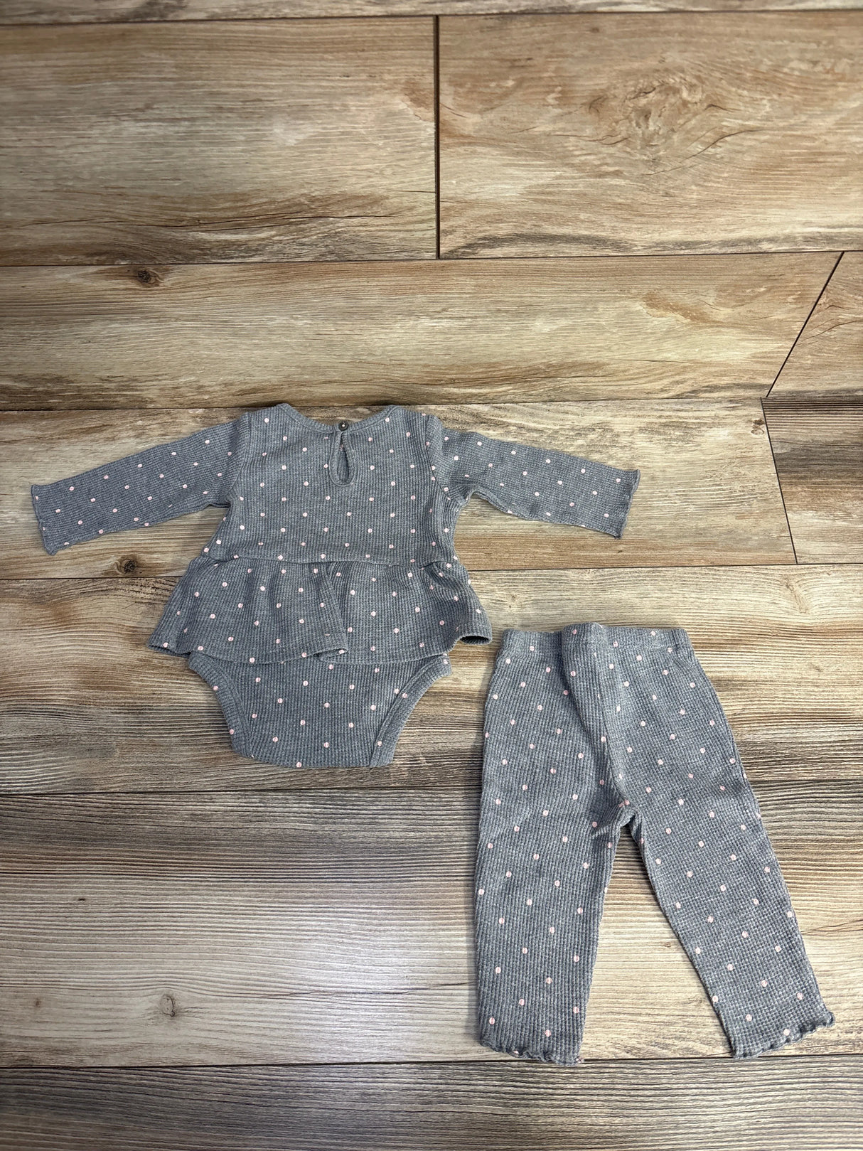Carter's 2pc Polka Dot Waffle Knit Bodysuit Dress Set Grey sz 6m