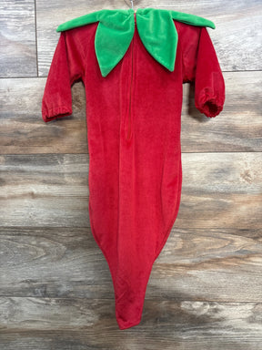 Red chili pepper baby costume with green leaf collar, perfect for Halloween or themed events.