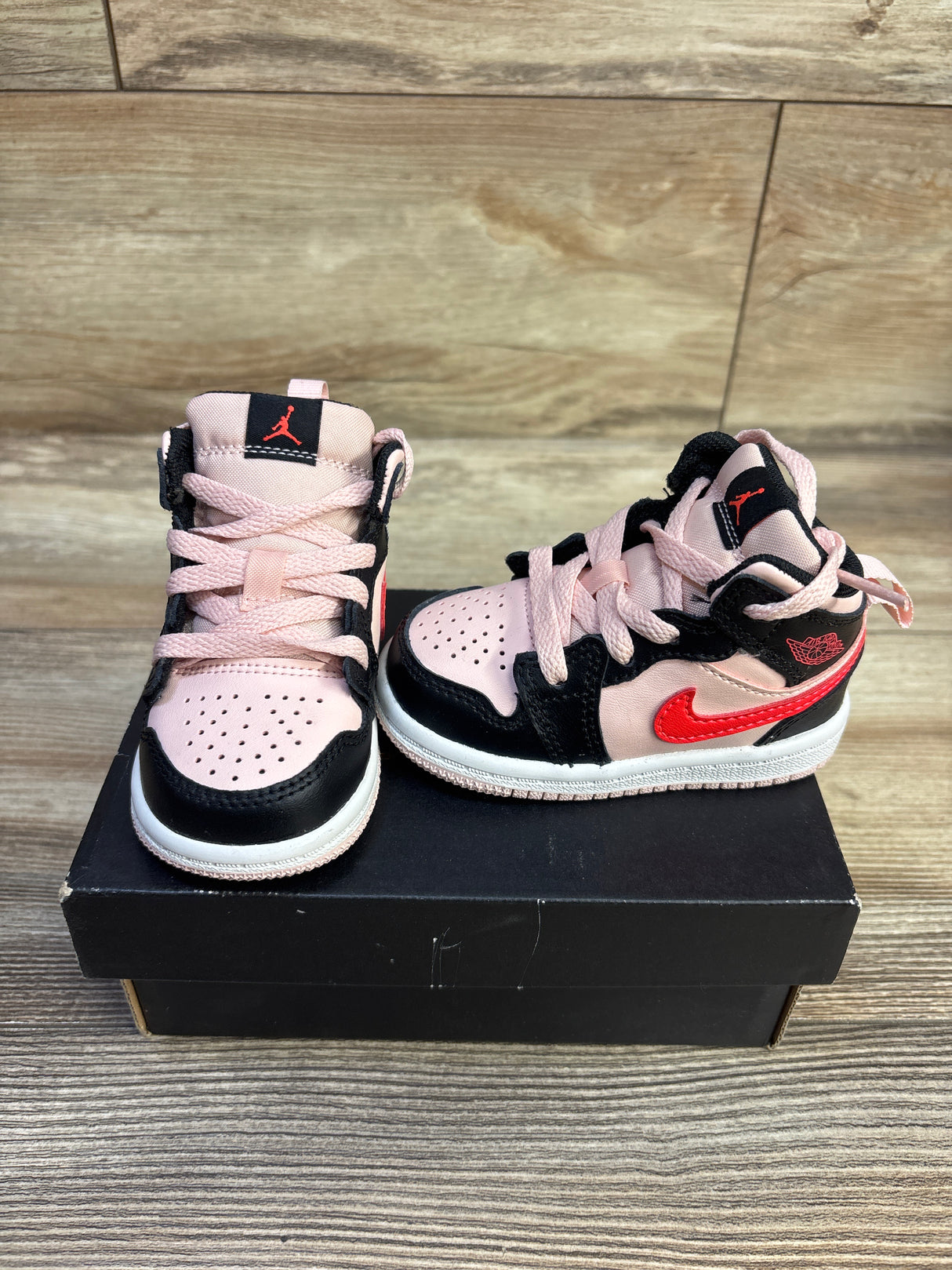 Air Jordan 1 Mid TD 'Black Pink Crimson' Sneakers sz 4c
