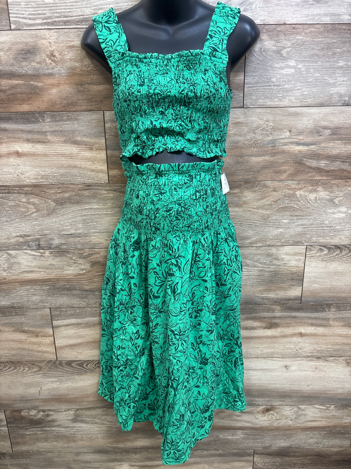 NEW Isabel Maternity 2pc Floral Smocked Tank Top & Skirt Set Green sz Small