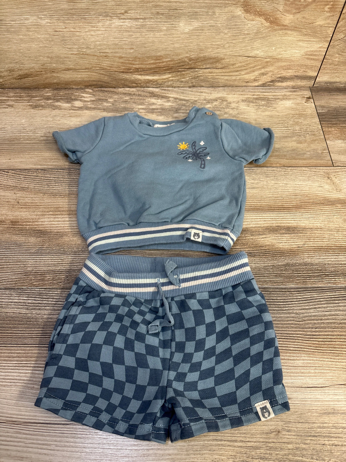 Rabbit + Bear Organic 2pc Shirt & Shorts Set Blue sz 12m