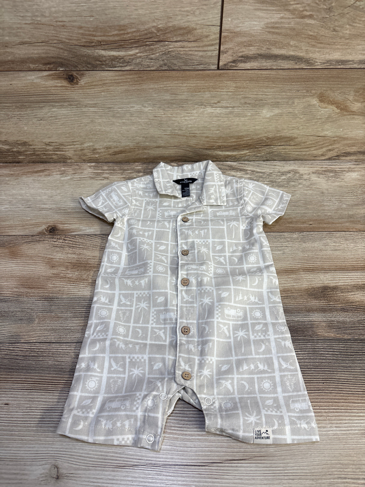 Eddie Bauer Polo Shortie Romper Beige sz 12m