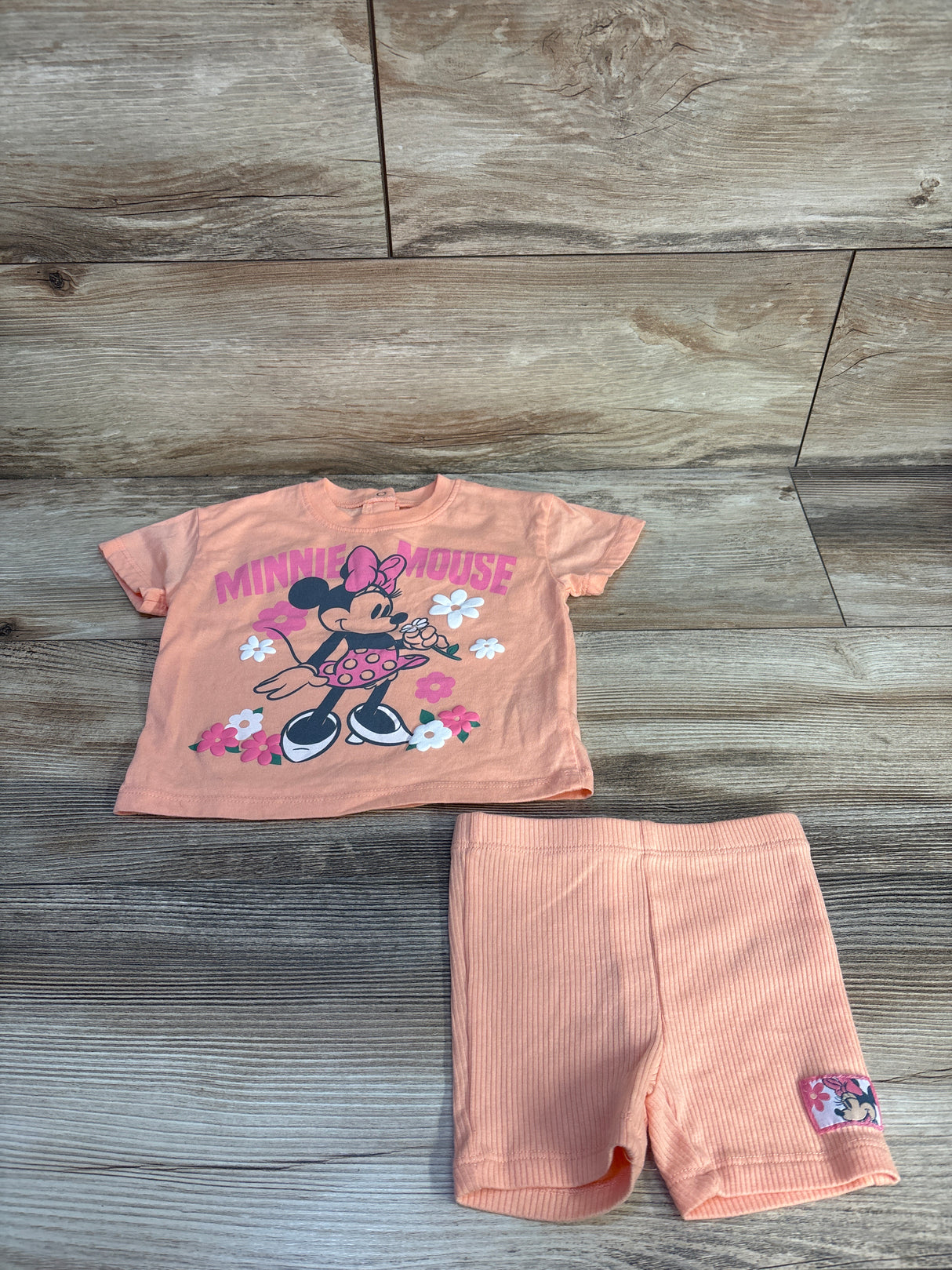 Disney Baby 2pc Minnie Mouse Floral Shirt & Shorts Peach sz 12m