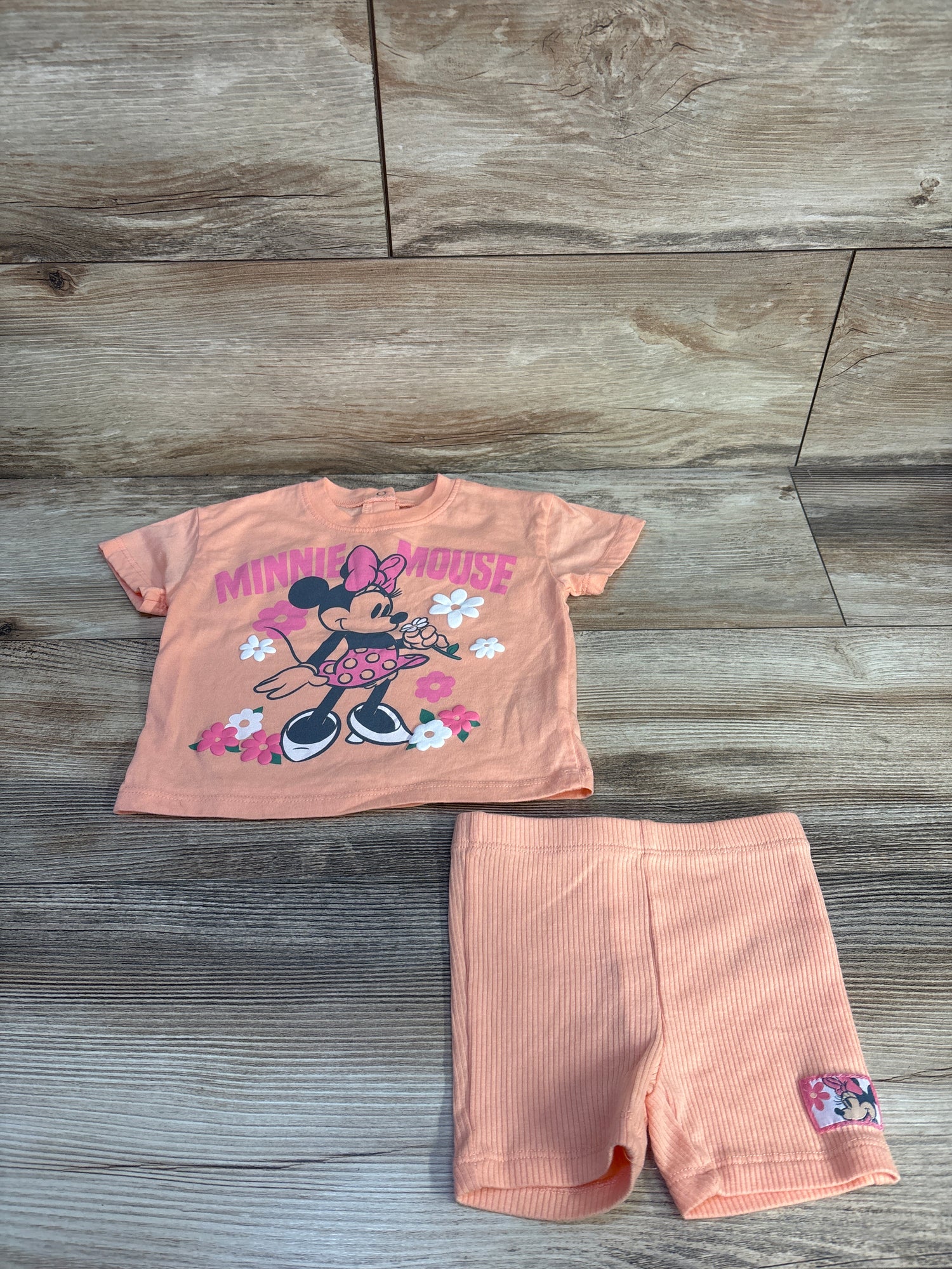 Disney Baby 2pc Minnie Mouse Floral Shirt & Shorts Peach sz 12m