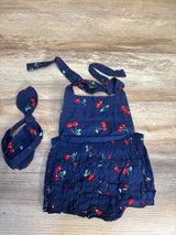 2pc Cherry Print Ruffle Romper + Headwrap Navy sz 12m