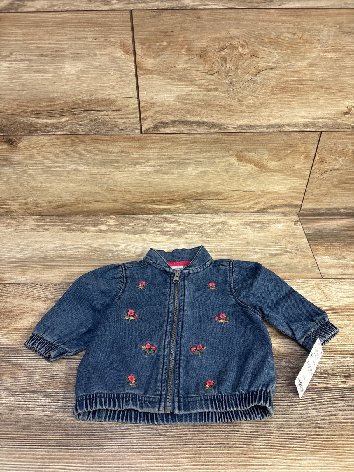 NEW Carter's Floral Embroidery Denim Zip-Up Jacket Blue sz 3m