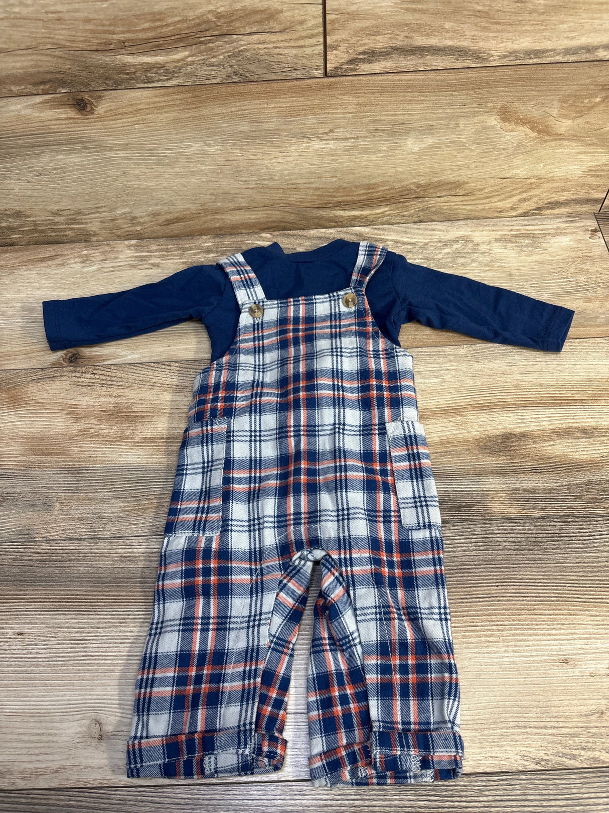 Lil Lad 2pc Bodysuit & Plaid Overall Set Blue sz 6-9m